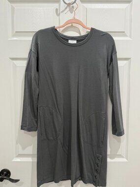 J.Jill Charcoal Gray Cotton Modal Tunic Dress Pockets Side Buttons Size S